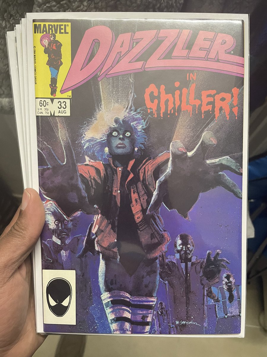 WolfmanRagu's tweet photo. Saw this pop up recently, peeped some history videos and said fuck it. Find a deal and run it up. ⭐️ studded cast and some tie ins to #SecretWarsII here goes #Dazzler 
I do prefer the earlier design for the title name. Issue 1 &amp; 33 are by far my favorite covers https://t.co/efYpJQZGPy
