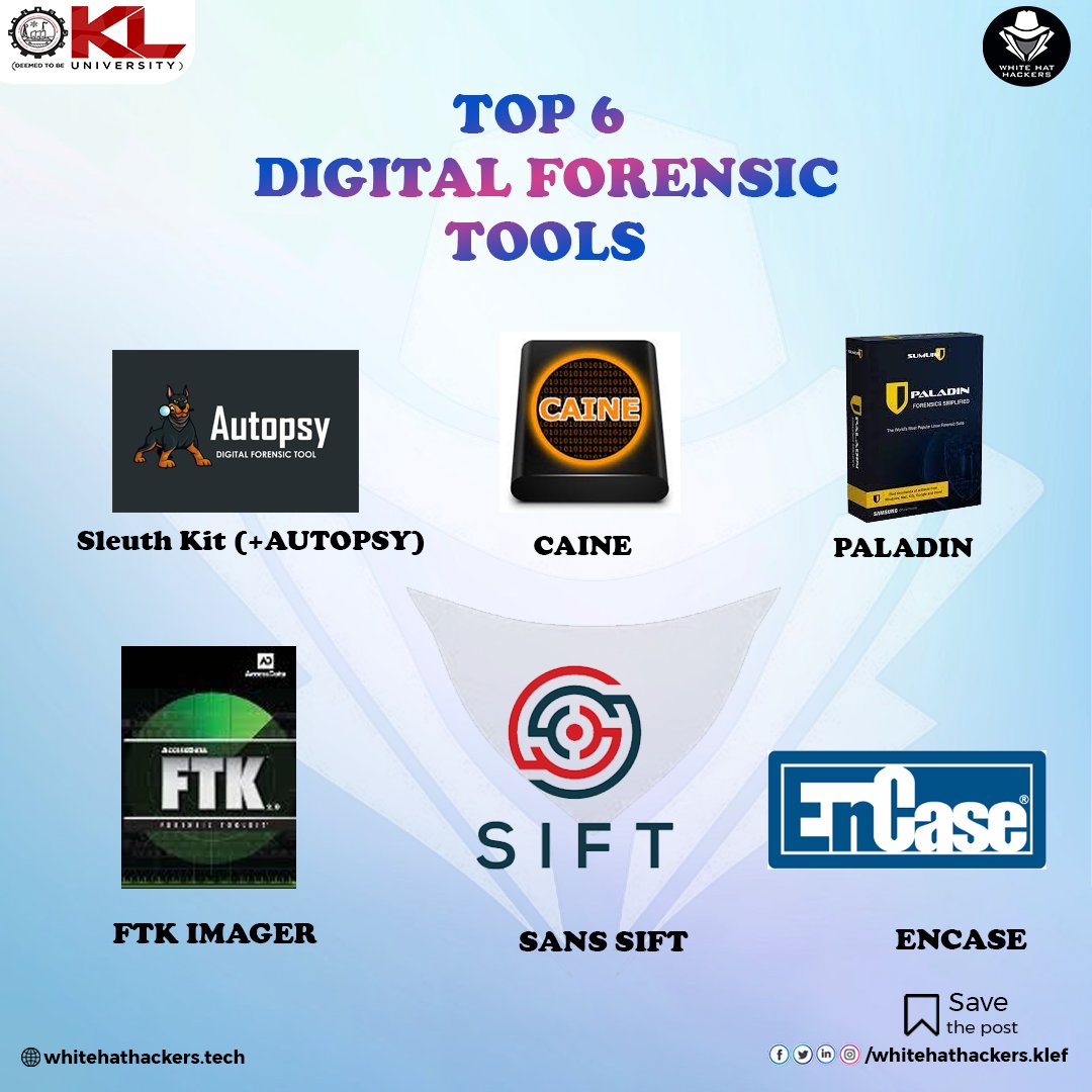 whitehat_klef's tweet photo. Hey technophiles💫

Here we go with some of digital forensic tools that one must and should have an idea☺️

Hope you all find it interesting✨
#cybersecurity #ethicalhacking #cyber #hackers #cyberattack #ethicalhacker #whitehatklef #kluniversity #klu #klcse #whitehathackers https://t.co/Bk0i6zf9uQ