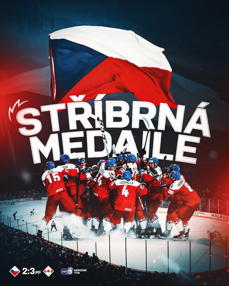 Finále jsme dotáhli až do prodloužení, sahali jsme i po zlatu, ale naše velká jízda celým turnajem končí STŘÍBRNOU tečkou 🥈

Z MSJ vezeme medaile po 18 letech, děkujeme za podporu 🥺 #U20CZE #WorldJuniors #narodnitym #jakolev #CZECAN