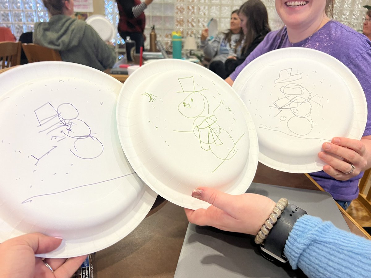 We had a very effective and entertaining PD on Math Standards and scoring student proficiency led by @ABCooper08 today! Let’s just say we aren’t yet proficient at the “draw a snowman on a plate, on top of your head” challenge. 😂 @FultondaleElem @JEFCOED