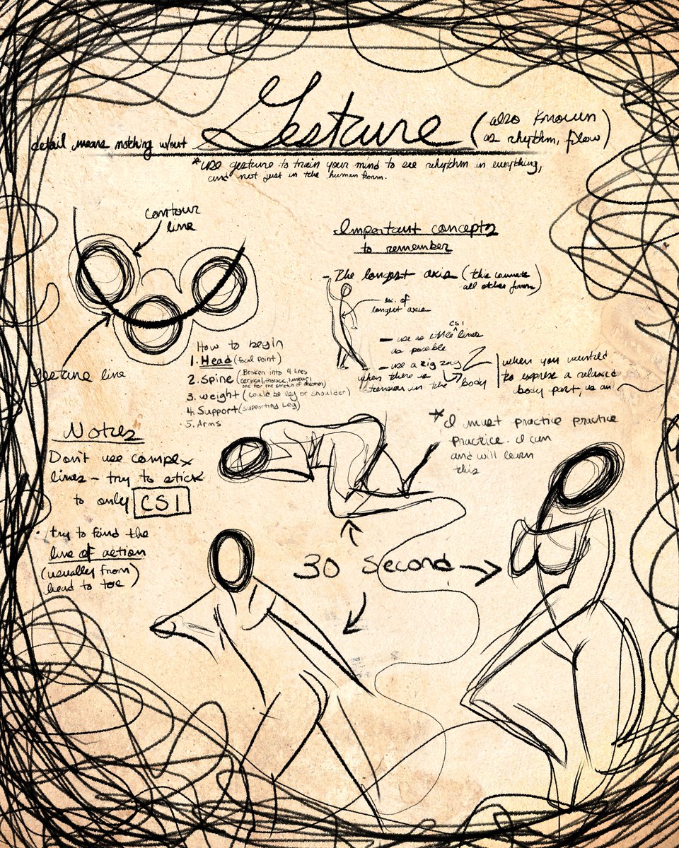 ScribbleNudes's tweet image. "Intimidating Gesture"

Didn't get a whole lot of time to study today.. but I did manage to create a study sheet for gesture drawing.. my old nemesis! But not for long... We will conquer the art of the gesture by the end of this year.🫀#StudyMode #Determined