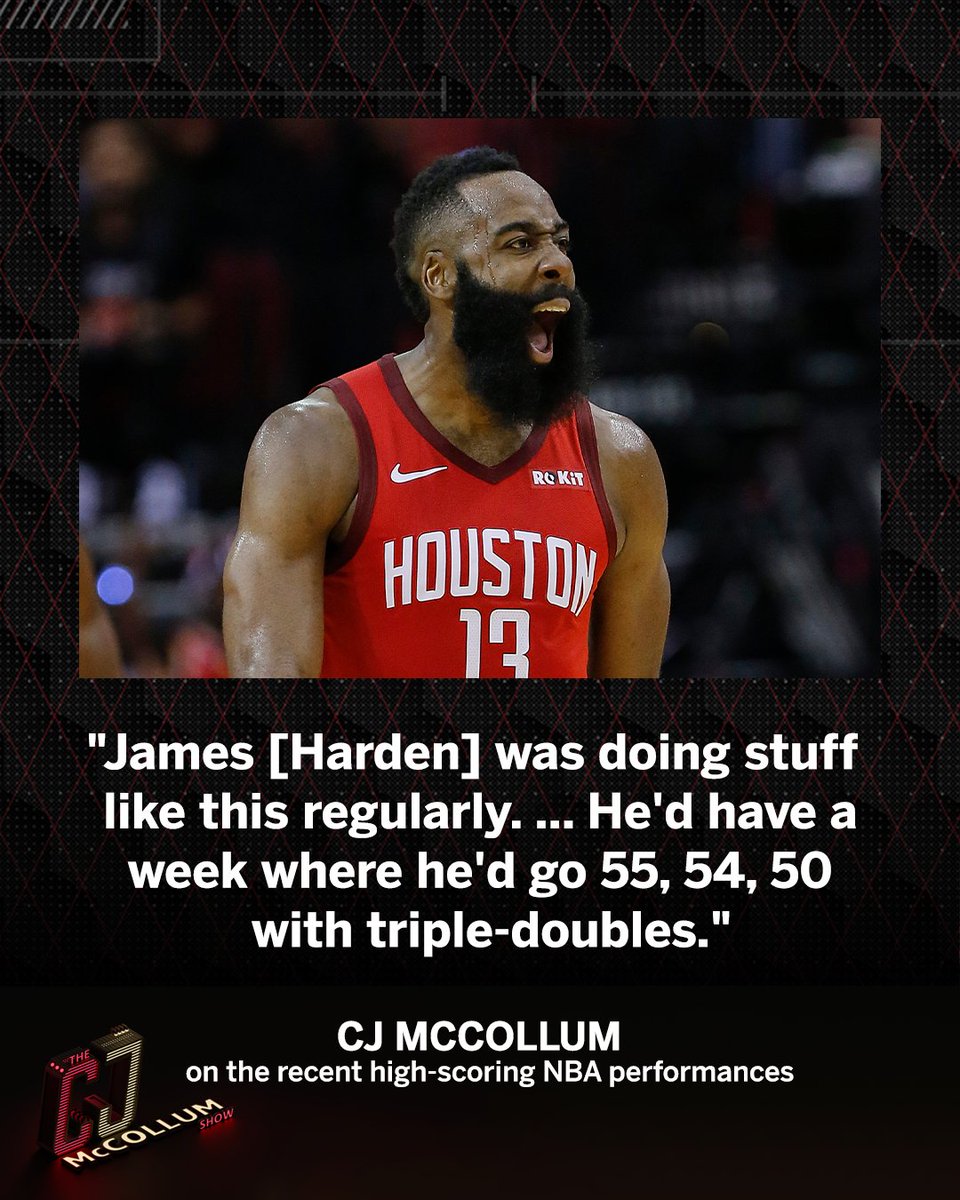 ESPNNBA's tweet photo. The scoring in the NBA recently has been on another level, but @CJMcCollum made sure to give Harden his flowers 🚀 https://t.co/Zat33iIJxG