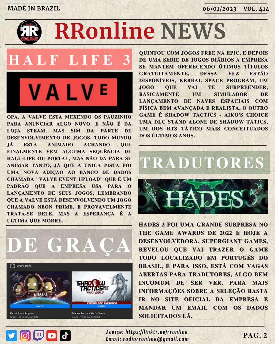 EXTRA!!! EXTRA!!! a esperança é a ultima que morre #Valve #HalfLife3  / mais joguinhos de graça #EpicGames #KerbalSpaceProgram #ShadowTactics / contrata-se tradutores #HadesGame #Hades2