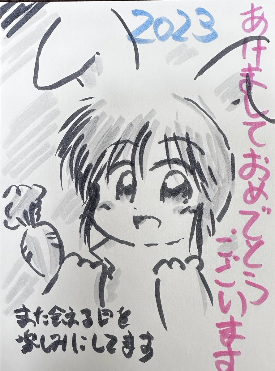 年賀状は出さないって言ってたけど、お返事は書かないとね。
プリンター壊れたので7〜8枚同じ絵を描いた(ばらつきが激しい…下書きなんてするわけがないしw) 