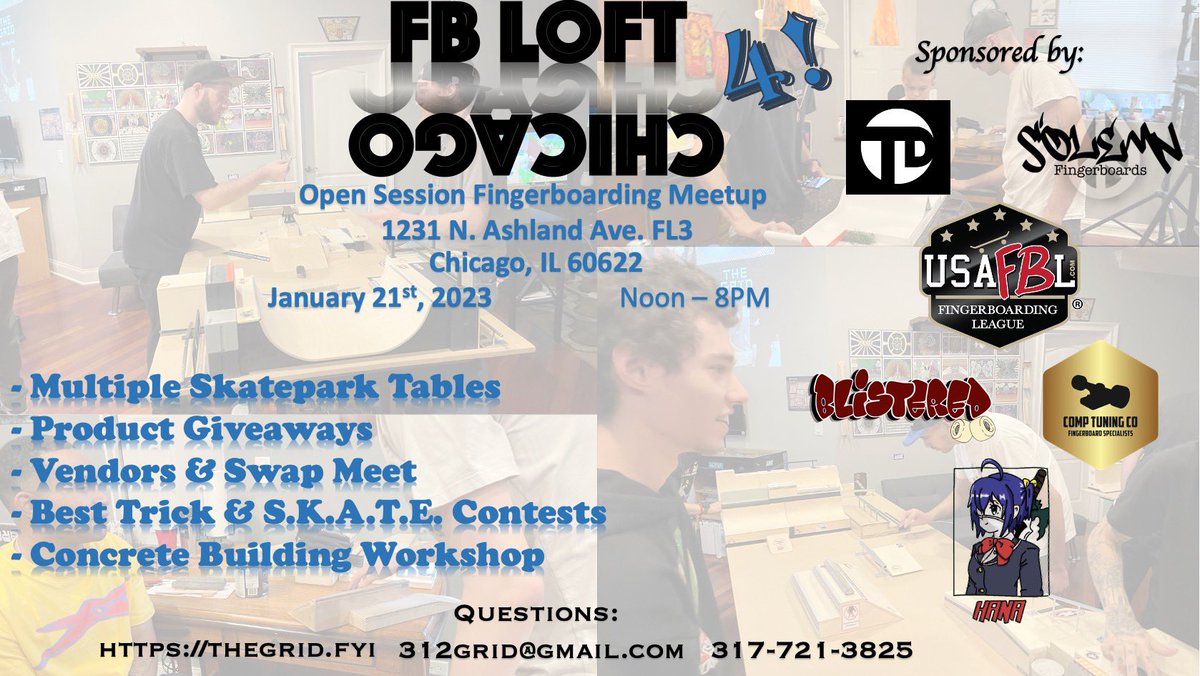 Chicago fingerboarders...are you ready for the first event of the year?  The place is stacked with sponsors from across the country and we can't wait to meet up and have a blast!