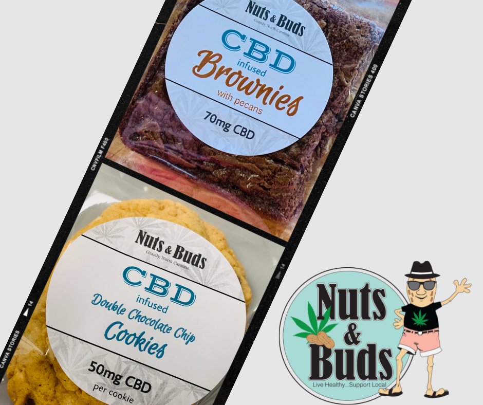 NutsandBuds's tweet photo. Have you tried our exclusive Nuts &amp; Buds CBD-Infused cookies, brownies, and chocolates?  You don't know what you're missing.  😋 #CBDHealth #CBD #NCHemp https://t.co/eLWSipcKPS