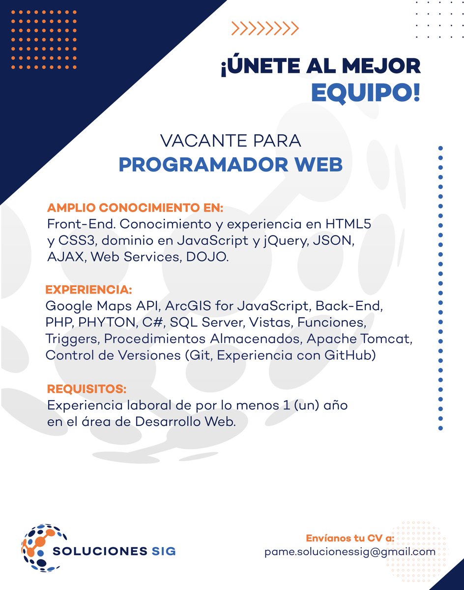 En Soluciones SIG estamos buscando el mejor #DesarrolladorWeb.
Esperamos tu #CV mandándolo a pame.solucionessig@gmail.com 

#busquedalaboral #busquedadeempleo #busquedadetrabajo #mexico🇲🇽 #html5 #javascript #jquery #phyton #apachetomcat #github