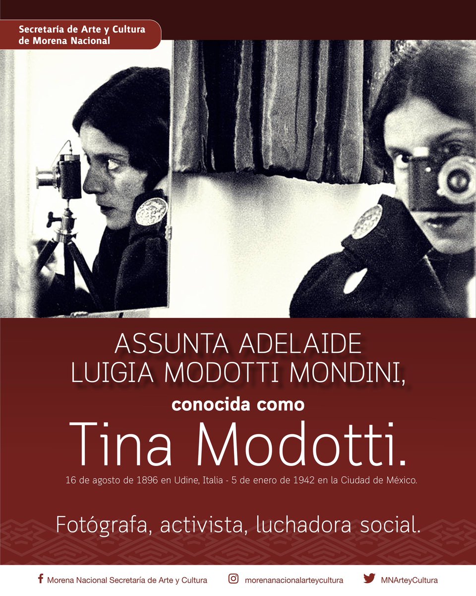 Hoy recordamos la partida de una de las pioneras del fotoperiodismo, gran activista y artista del siglo XX. #tinamodotti mujer que peleó por sus ideales y que le permitieron capturar a México y sus habitantes en la época posrevolucionaria.
#arteycultura #fotografa #Artistas