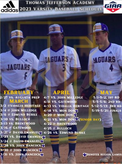TJA_Baseball's tweet photo. 2023 Varsity Baseball Schedule #GoJags #7Weeks https://t.co/WMTZVfXh8P