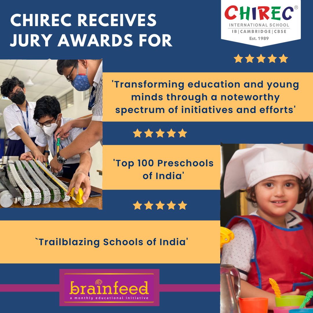 ChirecSchool's tweet photo. We are excited to share with you that #CHIRECInternationalSchool has been selected as one of the Top Schools in India &amp; awarded under various other categories by #Brainfeed - a pioneer magazine in the field of #education. 
#CHIRECPride #BestPreschool #BestInternationalSchool https://t.co/PjA66qQ5yN