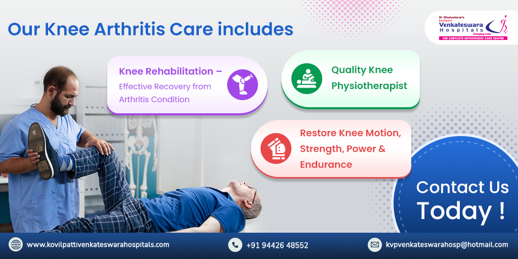 Our effective knee arthritis treatment depends on the severity of knee condition and health condition of the patient. We conduct a series of knee tests and then diagnose knee arthritis.
For appointments visit us @: kovilpattivenkateswarahospitals.com
#kneepain #kneearthritis #kneepain