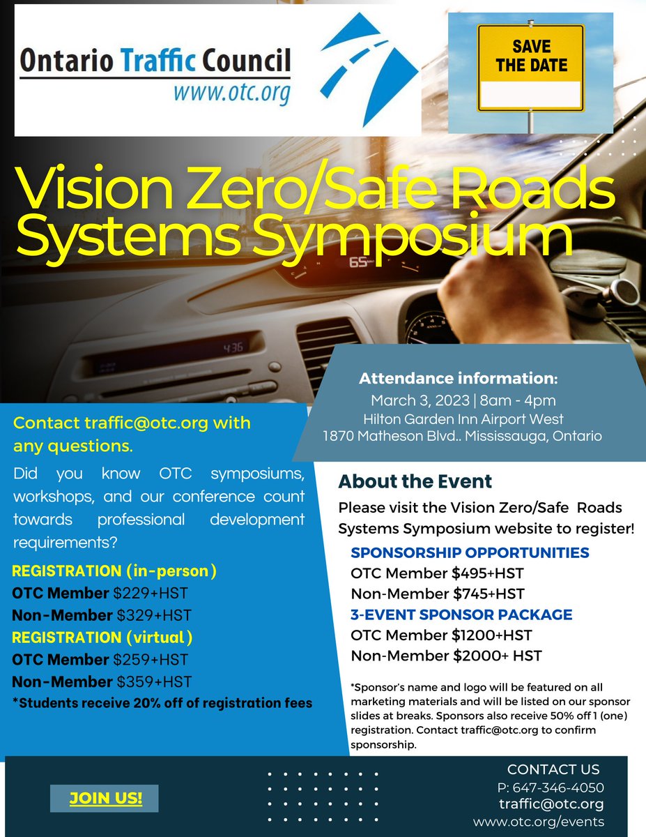 Save the date for the OTC's first Symposium of 2023! 
Join us March 3rd for the Vision Zero/Safe Roads Systems Symposium! 
Register HERE: otc.org/events/
