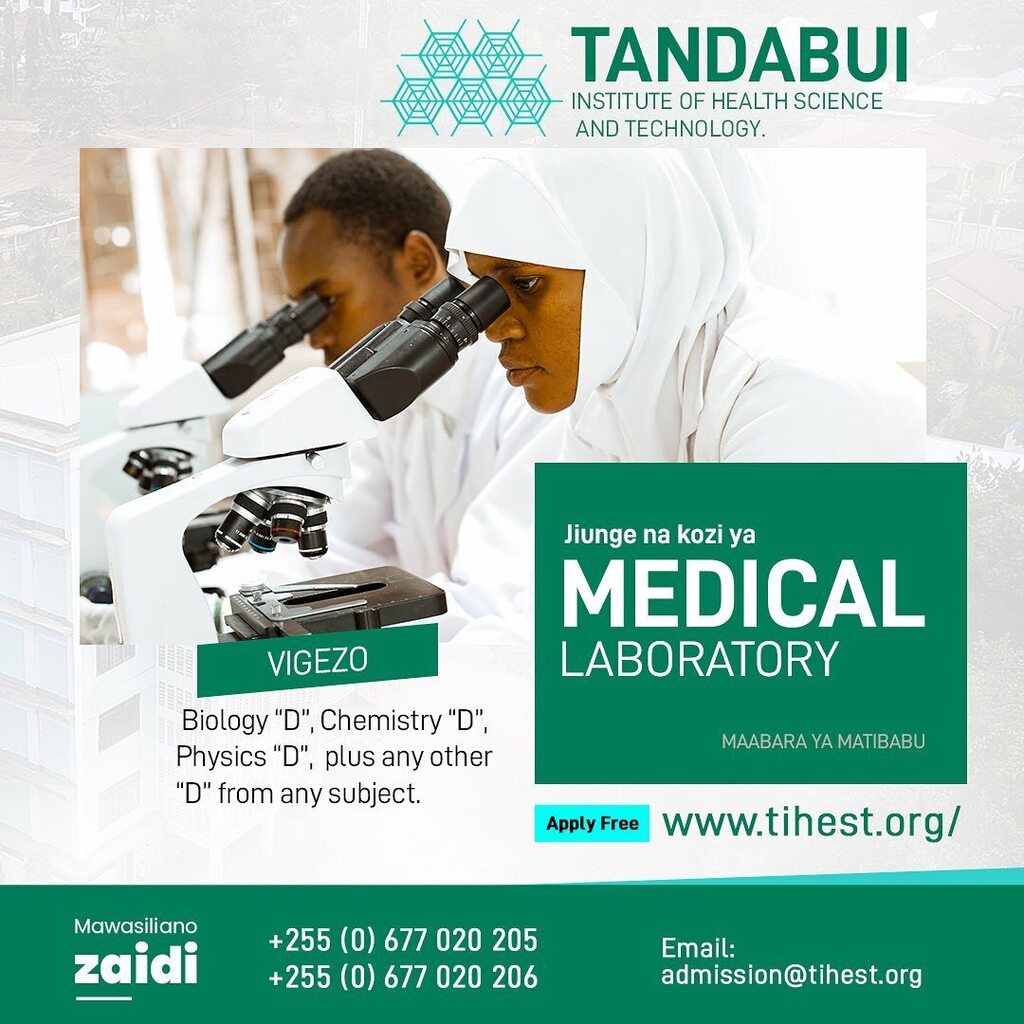 TandabuiI's tweet photo. Tembelea Website yetu https://t.co/jDKpT9eouQ
Pia tunazo kozi za
Medical Laboratory (Maabara ya Matibabu),
Clinical Medicine (Utabibu),
Pharmacy (Ufamasia),
Nursing (Uuguzi),
Health Records (Mtunza Kumbukumbu wa Afya),
Community Development(Maendeleo ya Jamii)
Social Work(Ustaw… https://t.co/1nYbJgY045