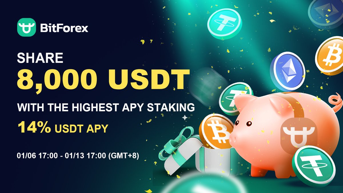 bitforexcom's tweet photo. 🎉To thank our loyal users in the new year, we're pleased to announce the staking event on #BitForex Earn - Up to 8,000 USDT rewards!
⏰01/06 17:00 - 01/13 17:00 (GMT+8)
👉Join BitForex: https://t.co/QNH8yaVmmY
🔗Event details: https://t.co/4IxHHilcKj
#BitForexEarn #BTC #ETH https://t.co/E5G0pLoFAz