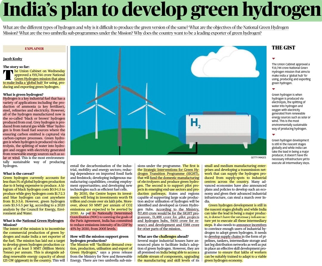 India's plan to develop green hydrogen

Source: The Hindu

Enviro & Biodiversity | Mains Paper 3: Conservation, Environmental Pollution & Degradation, Eia

#GreenHydrogenMission 
#UPSC #UPSCextraattempt