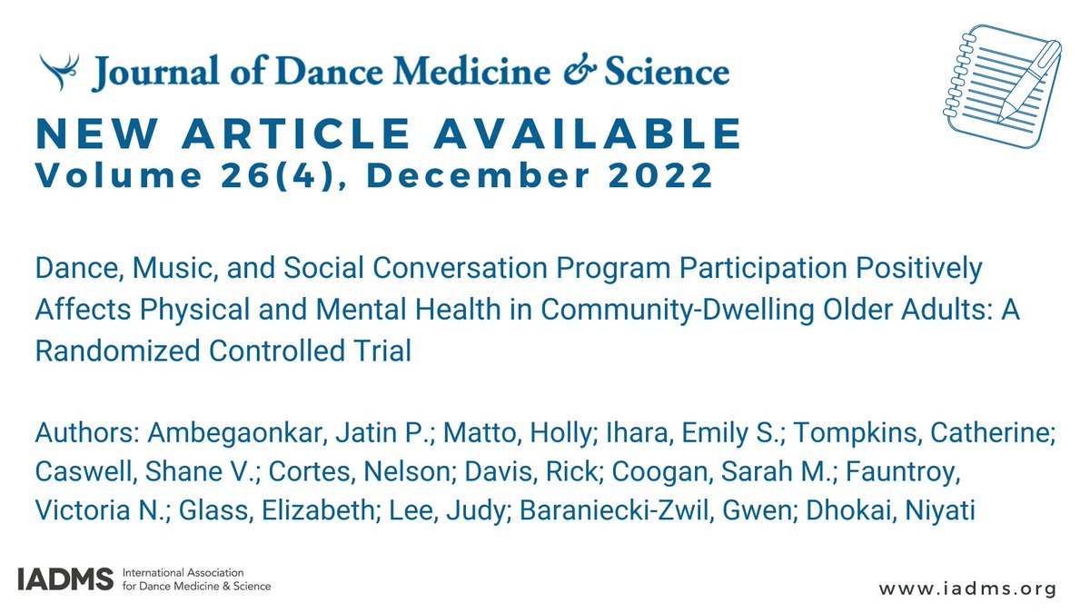 Latest research from #JDMS found that arts and other community-engaged programs that are participant-empowering, fun, and free for participants can positively affect physical and cognitive health in older adults: ow.ly/KxXM50M1tON