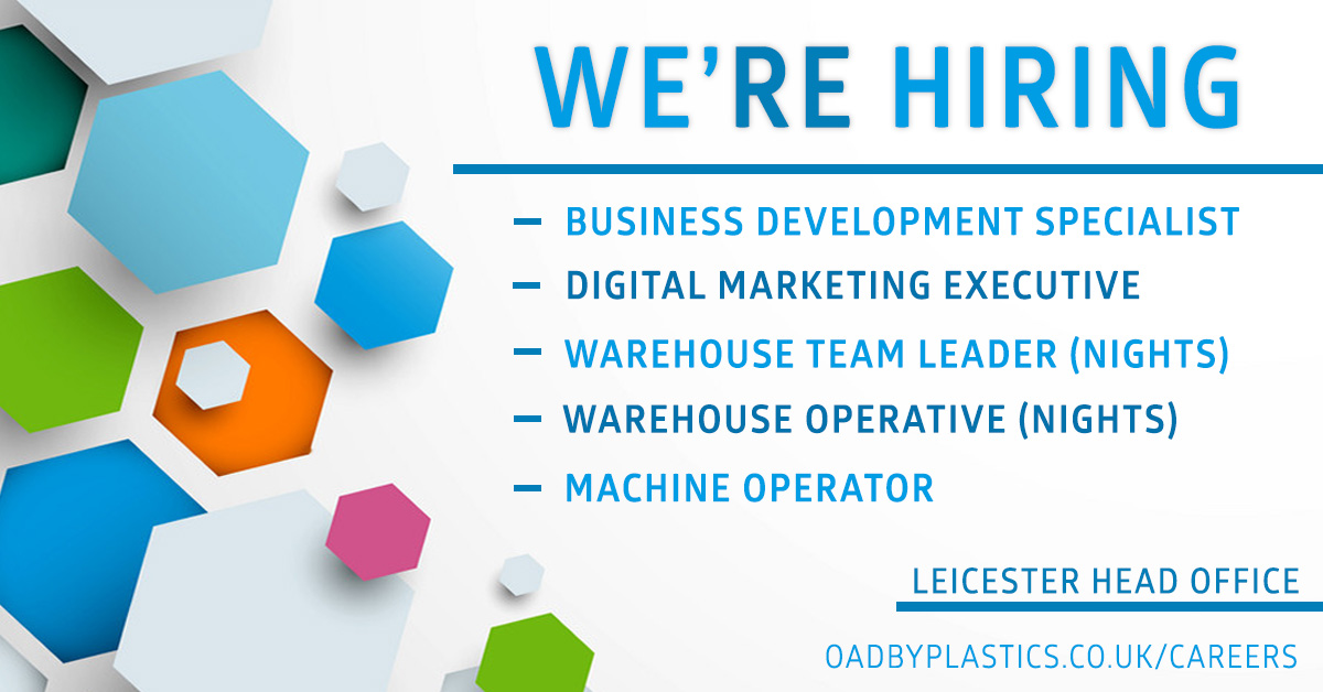 ⭐ WE’RE HIRING! ⭐
New year, new challenge! Take a positive step towards your future by applying for one of our exciting opportunities! 

Location: Leicester Head Office 

oadbyplastics.co.uk/careers

#vacancy #ukjobs #leicesterjobs