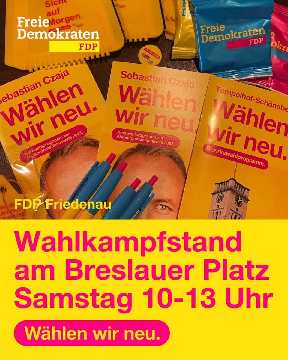 FDP_Friedenau's tweet photo. Wahlkampfstand am Breslauer Platz Samstag 10-13 Uhr
Wir möchten die Bürgerinnen und Bürger Friedenaus von unseren Ideen für ein besseres, funktionierendes Berlin überzeugen.
#wählenwirneu #fdpts @fdp_berlin #friedenau https://t.co/tJuUQNGVXg