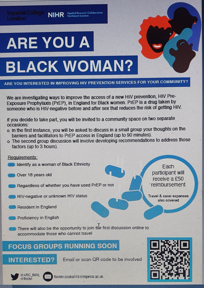 OPEN to healthcare professionals and commissioners involved in delivering PrEP. 
 
If you are interested in taking part, email flavien.coukan15@imperial.ac.uk
#Prep #PEP #HIVcare #Sexualhealth @TeamPrepster @prepnprejudice @BlackWomensHN @bwhmovement @ukblackpride @HIV_hour