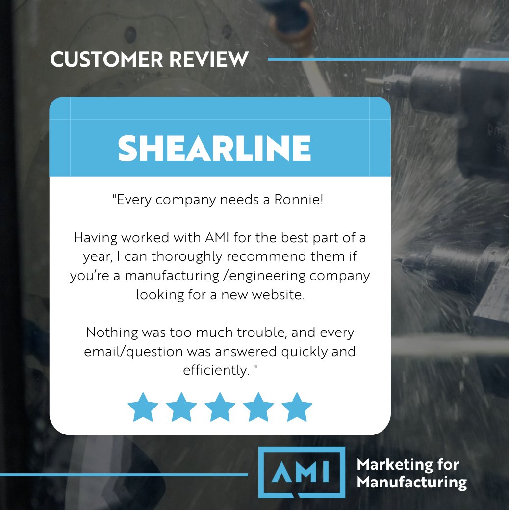 He's back doing what he does best! 

Another stellar review to add to the books - well done team AMI, and of course, our very own Ronnie 💙

𝗔𝗠𝗜 | 𝗠𝗮𝗿𝗸𝗲𝘁𝗶𝗻𝗴 𝗳𝗼𝗿 𝗠𝗮𝗻𝘂𝗳𝗮𝗰𝘁𝘂𝗿𝗶𝗻𝗴

#UKmfg #WebsiteDesign #DigitalMarketing #CNCturning #Industrial