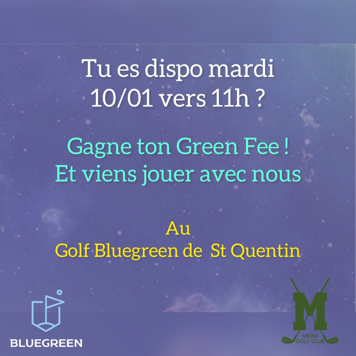 🚨Concours

Énorme match mardi 10/01 ! 

7 membres de la team seront présents au <a href="/GolfsBluegreen/">Bluegreen</a>  de St Quentin 

Pour participer rends toi sur nos pages insta et FB !