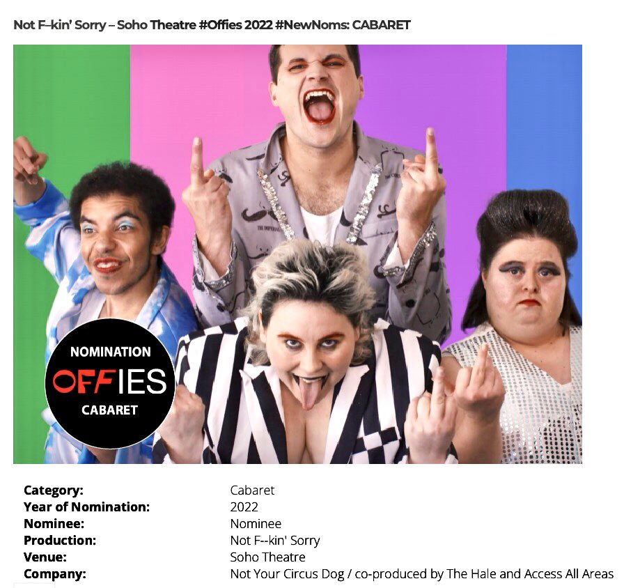 liselleterret's tweet photo. We’ve been nominated in the Offies CABARET Category x 🔥 https://t.co/c7mD9GClwp https://t.co/xSAMLymLgs