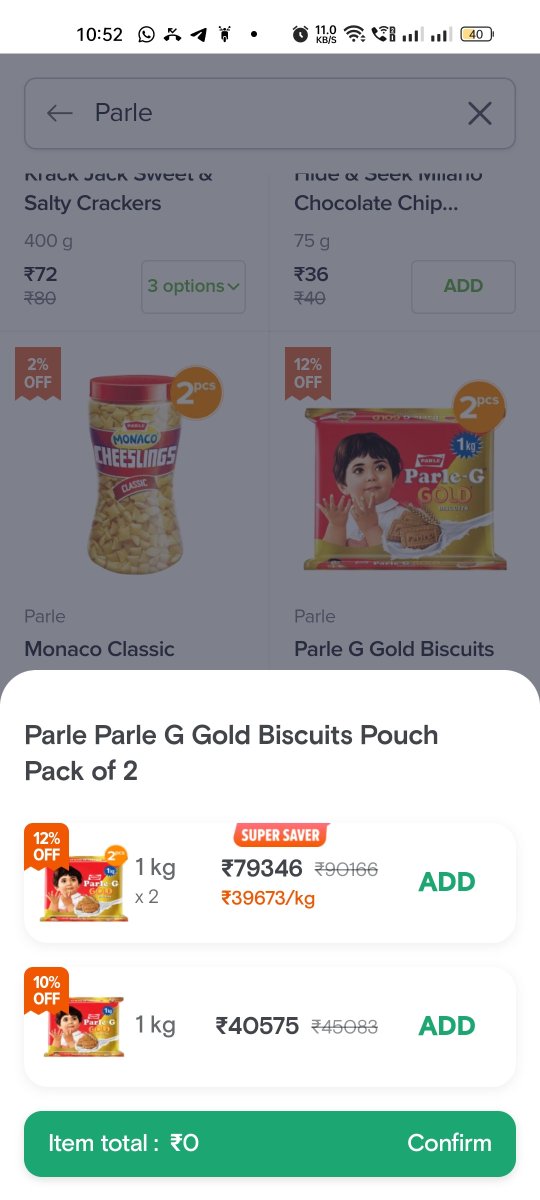 vaibhavmehra90's tweet photo. @Swiggy  so I tried ordering some @officialparleg 
 biscuits and this is how much I was being asked to pay. Do these biscuits have real gold? 😂😂

#swiggyinstamart
#ParleG https://t.co/VcySiAPHrm