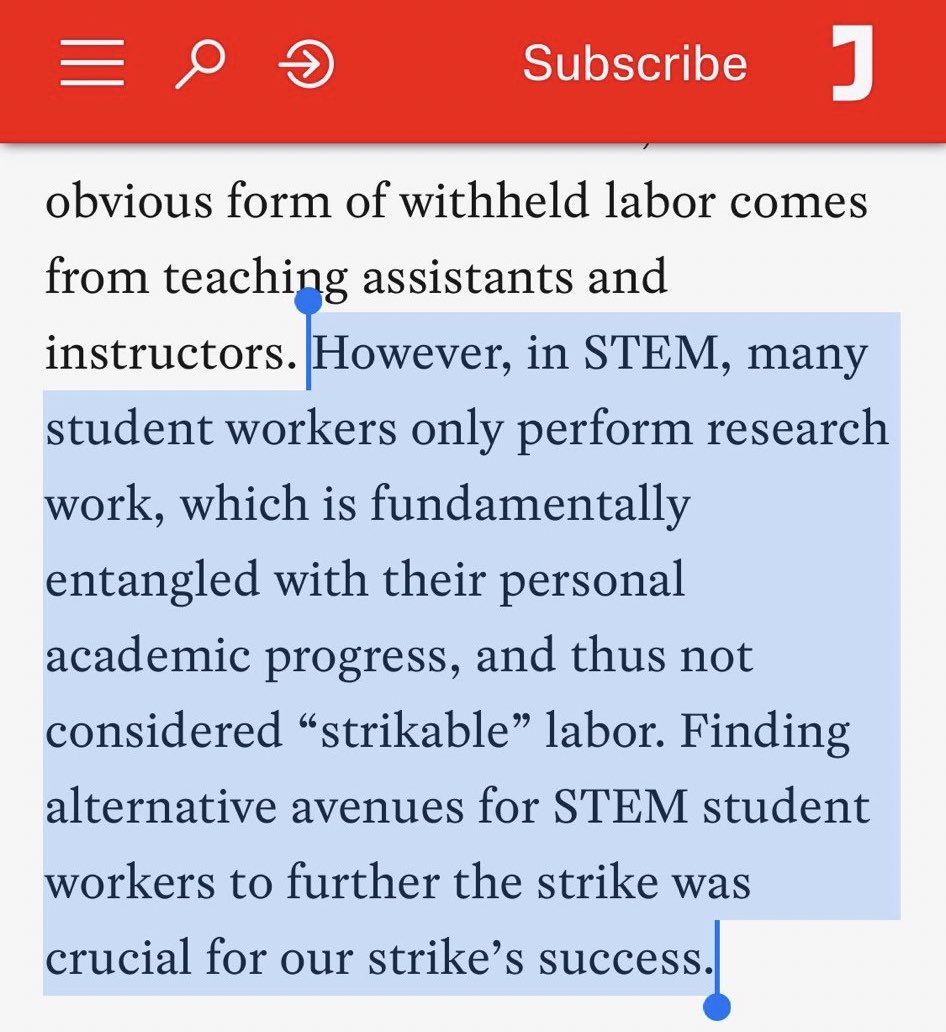 I’m sorry, but this is awful advice for researcher strikes. Everyone’s labor is “entangled” with their personal progress and buying into the exceptionalism of STEM research as fundamentally different from other labor creates the STEM inequity described in this article.