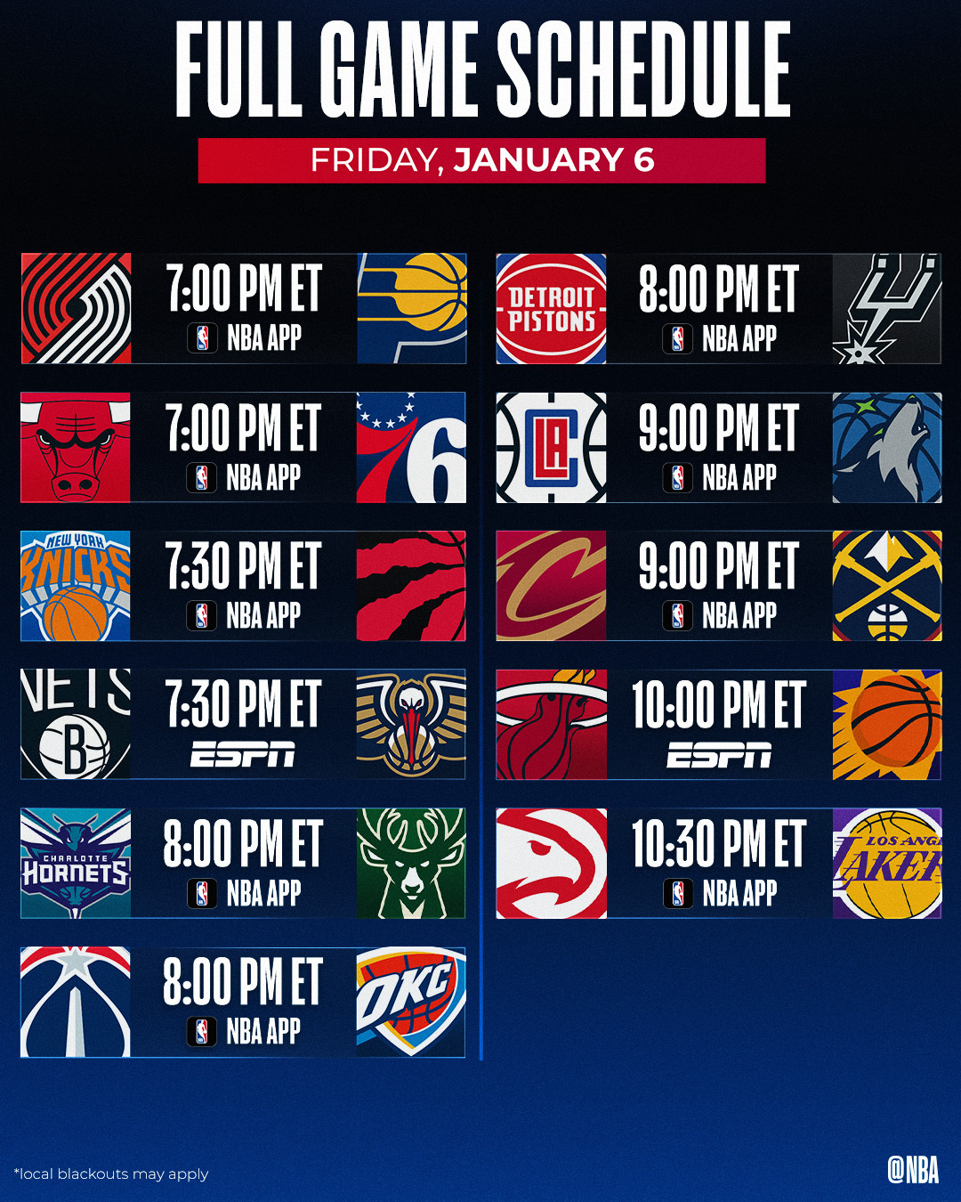 NBA on Twitter "Friday's slate of hoops! 📲 https//t.co/HMzmcX9cSl