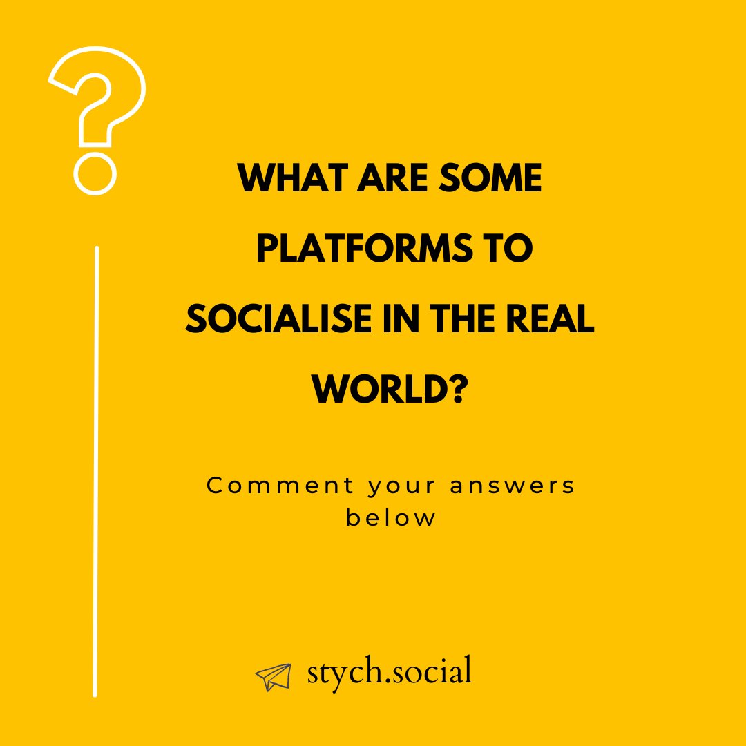 stychindia's tweet photo. How do you socialise in the real world? 

What are the platforms you use? Let us know in the comments. 

#stychsocial #socialise #explore #goingout #stychapp #cities #Bangalore #Apps #platforms https://t.co/lO7Tm6Q1Hk