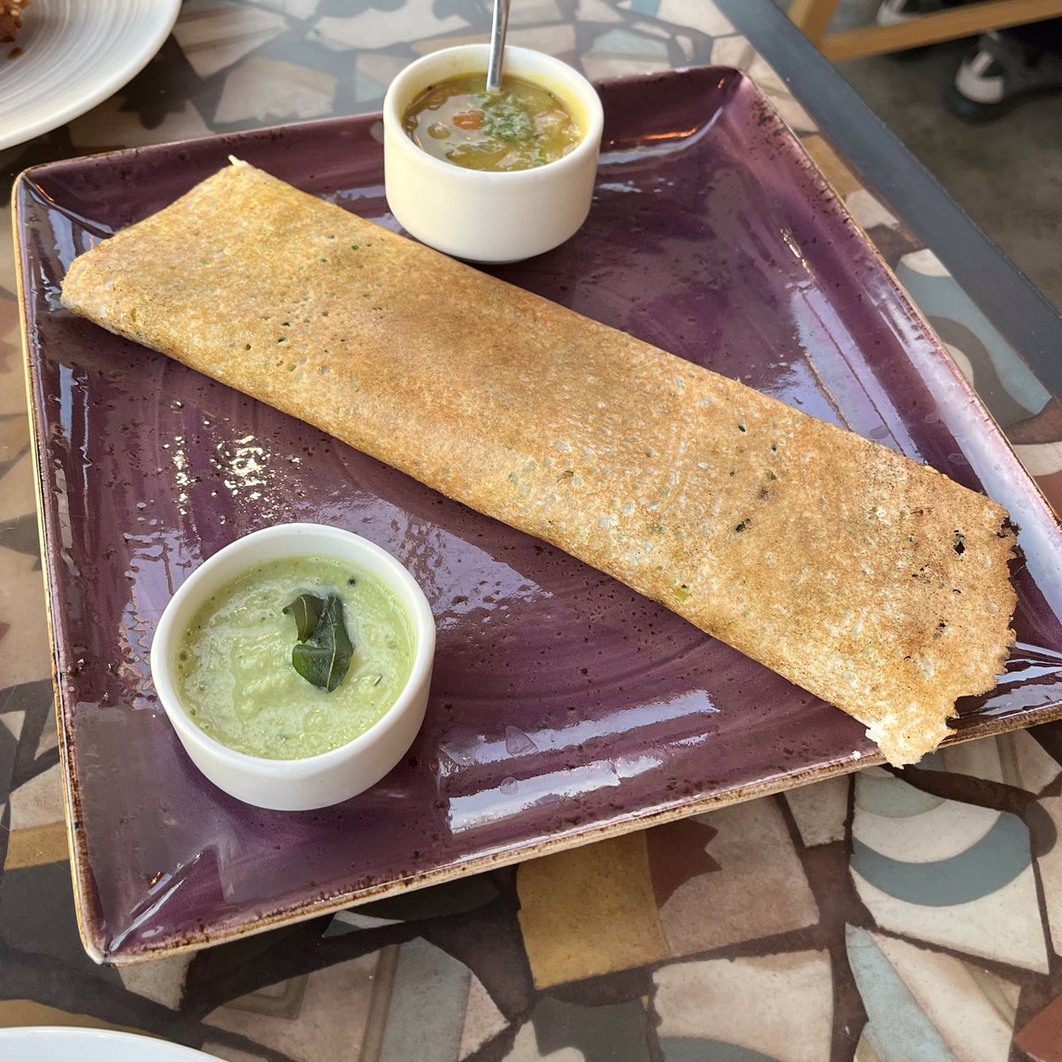 Dosa with lentil potpourri , coconut chutney @CafeSpiceNamast @chefcyrustodiw1 #foodie #food #indianfood #dosa #indianfoodbloggers #foodphotography #foodpic #indianrestaurantlondon #eastlondon #royalalbertwharf #londonfood #eatindianfood #cyrustodiwala #cafespicenamaste