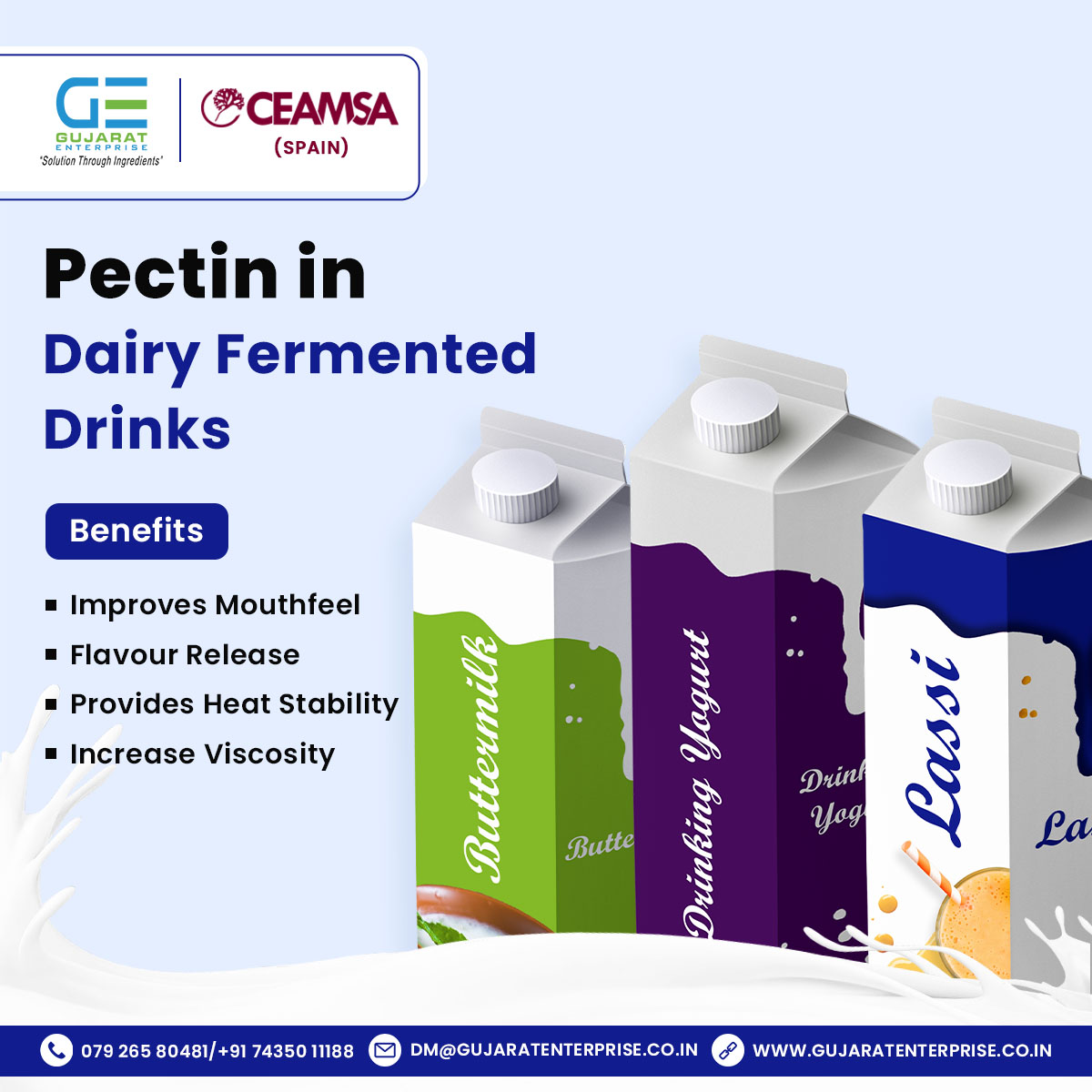 Novasol_ing's tweet image. We offer a large variety of pectin for dairy-fermented drink ingredients to satisfy your demands.
If you require premium quality #pectin for your manufacturing needs, drop us your requirements, we will get back to you shortly.

gujaratenterprise.co.in/contact 

#pectinsupplier #dairy