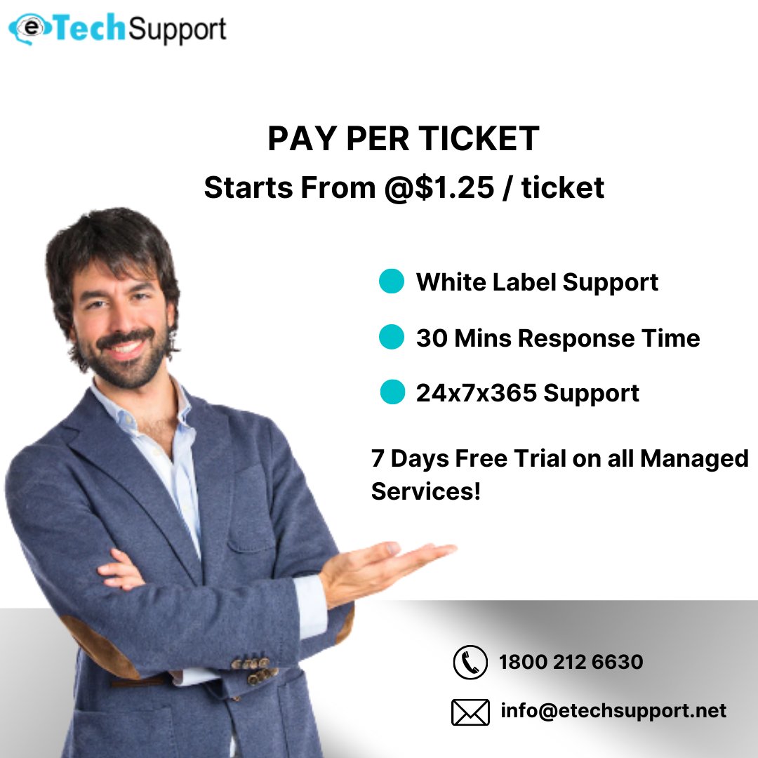 Get Pay Per Ticket today and benefit from a variety of services for only $1.25.
.
.
.
Visit: etechsupport.net/pay-per-ticket/
#servermanagement #techsupport #managedservices #managedservicesprovider #payperticket #webhostingsupport #it #Itsecurity