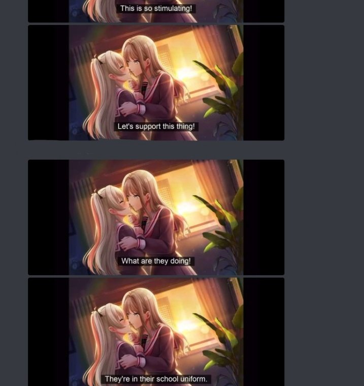 mozaikroIe's tweet photo. @urbanriko @LOVE_ADDICTI0N Or maybe youre just stupid cause op was clearly showing screenshots of seiyuu commentary in which they talk about how scandalous it is that theyre doing that in their school uniforms and how stimulating it is. He wasnt reaching, youre just dense https://t.co/0J0lwvwrcH