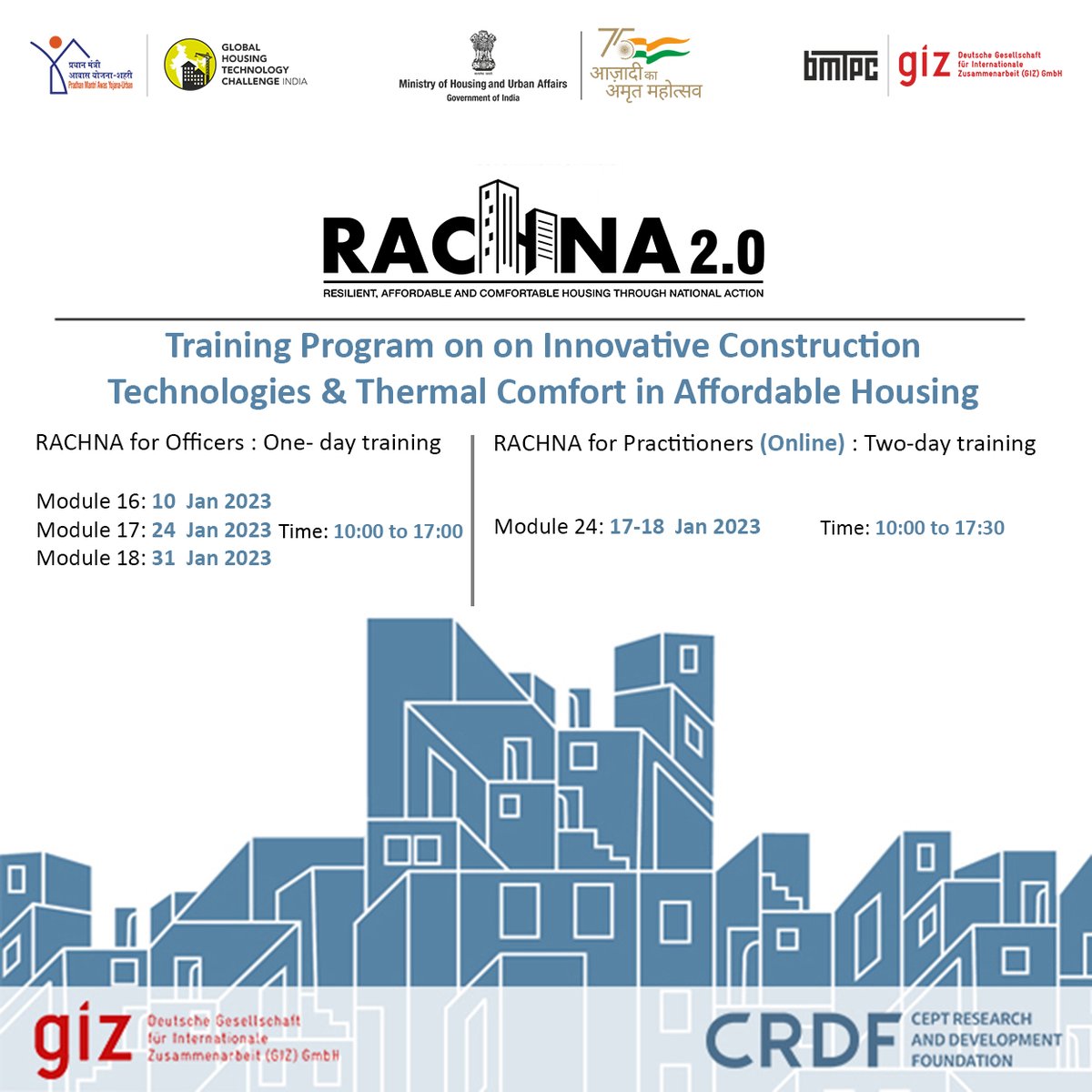 Center for Advanced Research in Building Science and Energy in partnership with @giz_india &amp; <a href="/MoHUA_India/">Ministry of Housing and Urban Affairs</a> to offer online Training Programs for Practitioners and Officers on Innovative Construction Technologies &amp; #ThermalComfort in #AffordableHousing