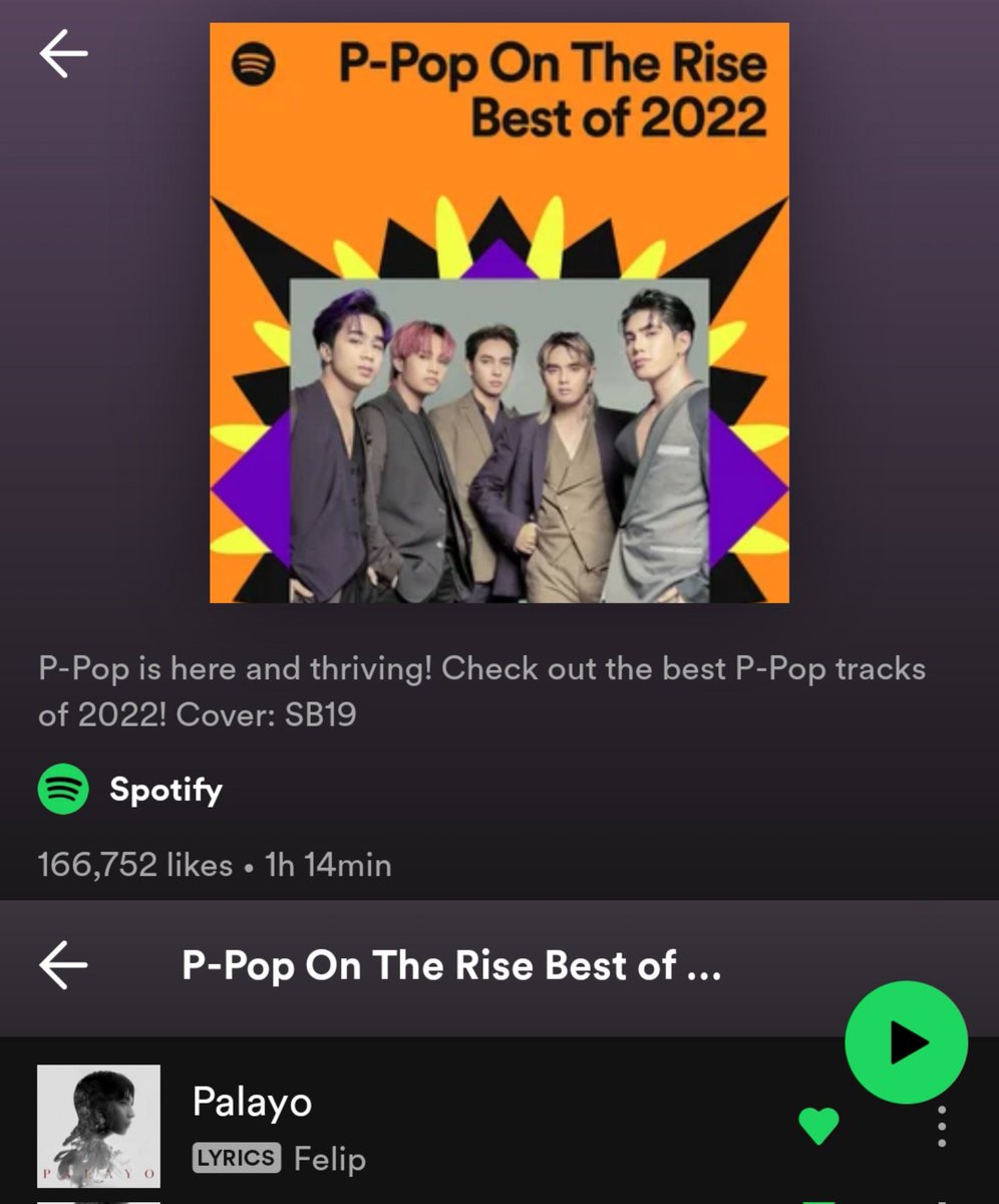 casinagsh's tweet photo. #FeaturedPlaylist 

Speaking of Playlists, #FELIP's 1st single, "Palayo" was also featured in the 3 playlists curated by Spotify.

Pinas Vibes https://t.co/vwJIiKKge1

P-POP On The Rise Best of 2022
https://t.co/Z3k2iaH2p0
(w/ SB19's Mapa, Bazinga &amp;Pablo's La Luna)
@felipsuperior https://t.co/SWz73a2M1d