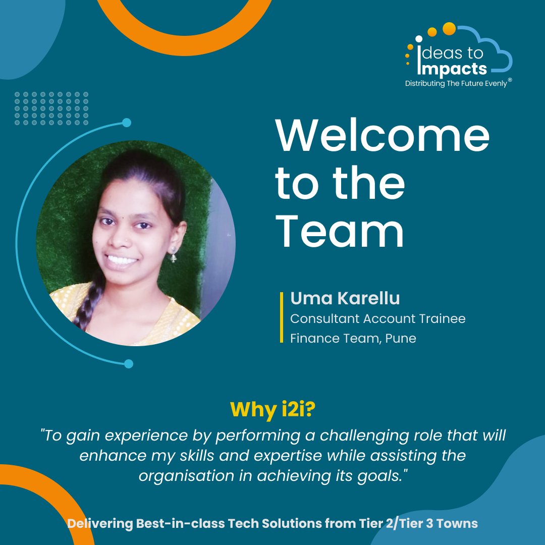 IdeasToImpacts's tweet photo. We are delighted to welcome Uma Karellu as a Consultant Account Trainee at Ideas to Impacts (i2i).
Uma, congratulations on your new role!!!
#i2i #ideastoimpacts #lifeati2i #sustainablebydesign #newbeginning #justjoin #itservices #itindustry #itsolutions #itsolutionsprovider https://t.co/2yNd0RfVen