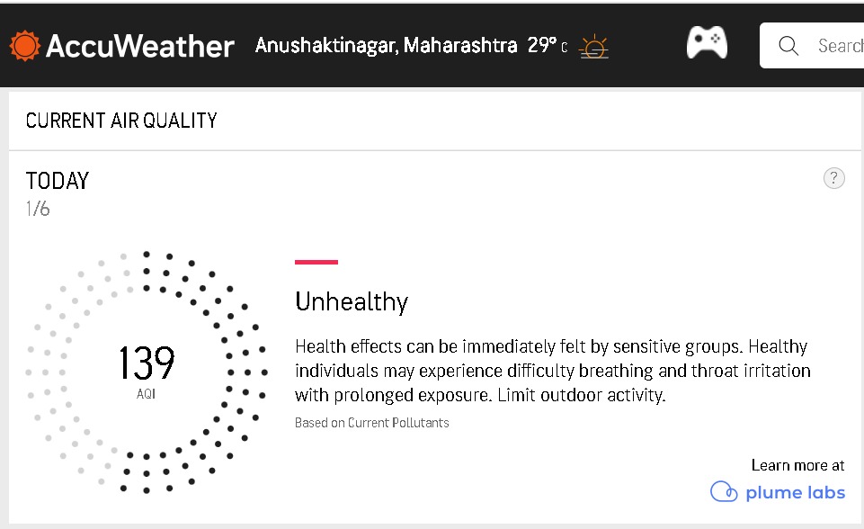 sumeetag1708's tweet photo. Anushakti Nagar AQI now. If that is unhealthy, then we are downright pathetic and deadly at Govandi where the AQI is close to 350 due to the running of 4 RMC plants in very close proximity #RMCPlantsGovandi @CMOMaharashtra @Dev_Fadnavis @mpcb_official @AUThackeray @CPCB_OFFICIAL https://t.co/YZ4Fbh4Gn6