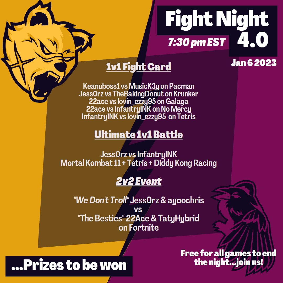Jess0rzLive's tweet photo. Fight Night 4.0 is here. Join us tonight at 7:30pm EST to see who can win bragging rights for the rest of the year! 👀 https://t.co/7YlKC4wDwH