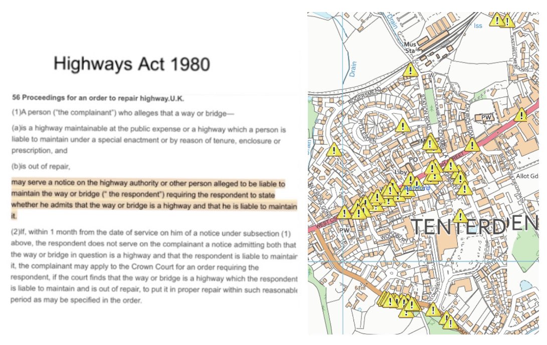 Despite some temporary patches Tenterden’s roads are clearly out of repair. So I have submitted Section 56 complaint under 1980 Highways Act. Appreciate efforts of <a href="/KentHighways/">KCC Highways</a> but time KCC Roads Chief Cllr David Brazier responded to our 373 local petitioners call for action.