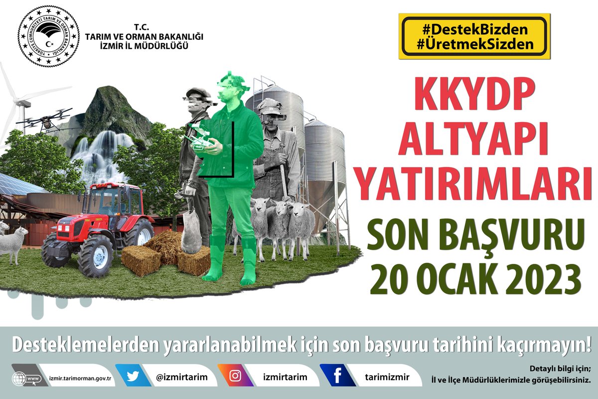 Kırsal Kalkınma Yatırımlarının Desteklenmesi Programı Altyapı Yatırımlarında geri sayım başladı.
Son Başvuru Tarihini Unutmayın!
#KKYDP <a href="/TCTarim/">T.C. Tarım ve Orman Bakanlığı</a>