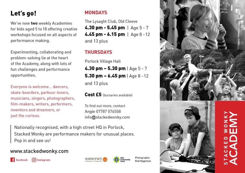 Our Academies for Kids return next week!
First couple of sessions are FREE until you know you'd like to join.  Bursaries are also available as we know times are hard.
Contact info@stackedwonky.com I Angie 07787 076558