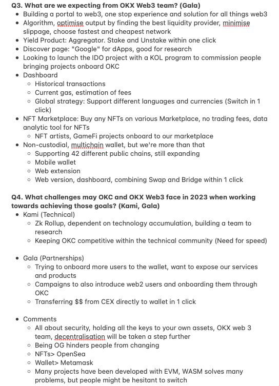 OKCNetwork's tweet photo. Intern notes for our Twitter Space with @okxweb3:
⛋ Reflections on 2022
⛋ 2023 #OKC &amp; #OKXWeb3 roadmap/goals
⛋ Challenges we may face in 2023

And much more!

Kudos to @kami_2017 and @galala_eth once again 🙌 https://t.co/nNTaLygSHc