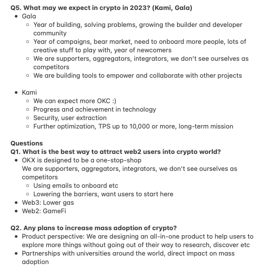 OKCNetwork's tweet photo. Intern notes for our Twitter Space with @okxweb3:
⛋ Reflections on 2022
⛋ 2023 #OKC &amp; #OKXWeb3 roadmap/goals
⛋ Challenges we may face in 2023

And much more!

Kudos to @kami_2017 and @galala_eth once again 🙌 https://t.co/nNTaLygSHc