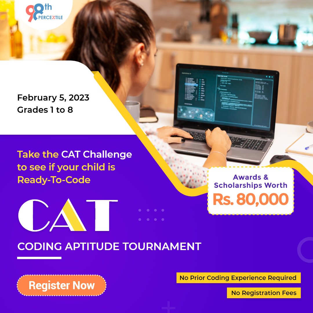 Hurry! Register Today. Awards and Scholarships worth INR 80,000 are up for grabs 
Date: 5th February 2023 
Grades: 1-8 
FREE Sign-Up: bit.ly/3Qj6MzA

#children #childreneducation #city #citylife #education #coding