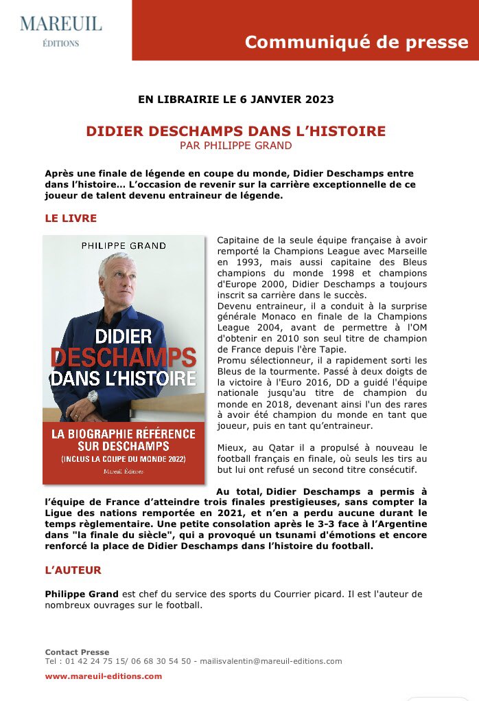 philippegrand60's tweet photo. Après 2013 chez Jacob-Duvernet, 2018 chez Mareuil, 2020 chez J’ai-Lu, voici le « tome IV » ! ⚽️ Que l’on soit pro ou anti-Deschamps, force est de reconnaître que jamais un sélectionneur n’a mené avec autant de constance les Bleus au sommet. @MareuilEditions https://t.co/GcFXmc32lu