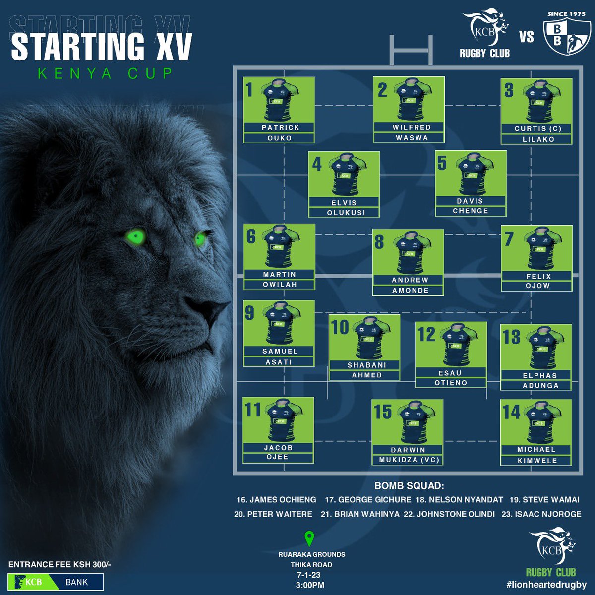 First game of the year. This is how the Lions line up against Blakblad.
Have a successful hunt gentlemen.
#believe #commitment #lionheartedrugby