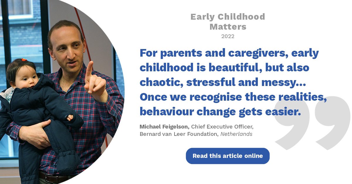 vanleerfdn's tweet photo. Parents face a lot of pressure. That’s why #childhooddevelopment programmes should “nudge but not judge” &amp; be built around what’s possible.
 
In #EarlyChildhoodMatters, BvLF CEO @mfeigelson1 shares how #behaviouralscience could transform caregiving.
 👉 https://t.co/bAGcDMWHUl https://t.co/E5TUXzDnIi