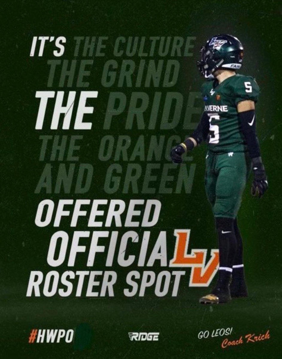 Gabe Manley (@gabeemanley) on Twitter photo Blessed to Receive an Offer from University of LA Verne.
Coach Krich - <a href="/CoachKrich/">Chris Krich</a>
Coach Matinez - <a href="/UlvTom/">OL Coach Tom Martinez</a>
<a href="/CoachMondini/">Coach Trent Mondini</a>
<a href="/ULV_Football/">La Verne Leopards Football</a> <a href="/augustinoadams/">Augustino Adams</a> Blessed to Receive an Offer from University of LA Verne.
Coach Krich - <a href="/CoachKrich/">Chris Krich</a>
Coach Matinez - <a href="/UlvTom/">OL Coach Tom Martinez</a>
<a href="/CoachMondini/">Coach Trent Mondini</a>
<a href="/ULV_Football/">La Verne Leopards Football</a> <a href="/augustinoadams/">Augustino Adams</a>