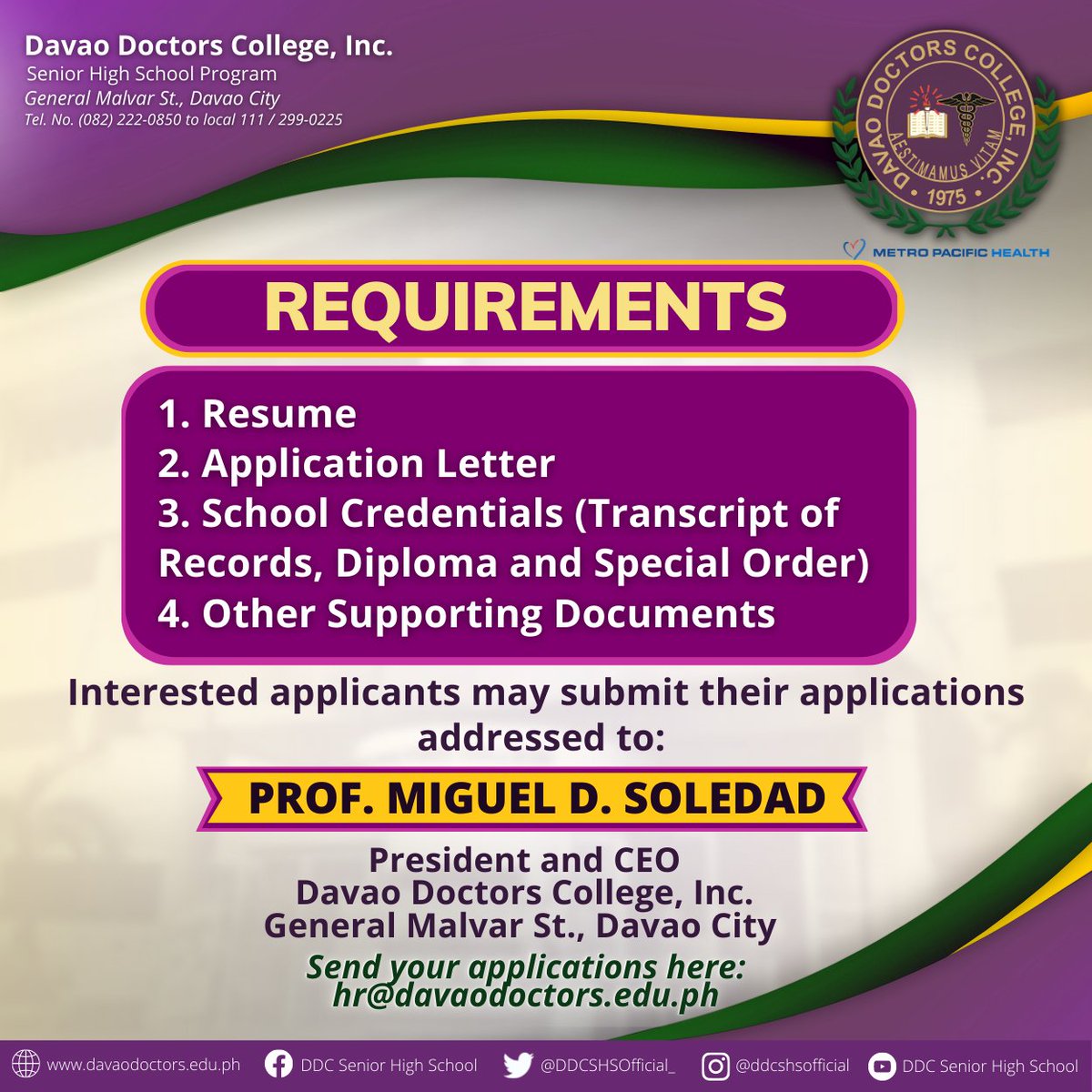 DDCSHSOfficial_'s tweet photo. ANNOUNCEMENT || NOW HIRING
WE ARE HIRING!
- (1) SHS Registrar Staff https://t.co/xSgMv4mMCl